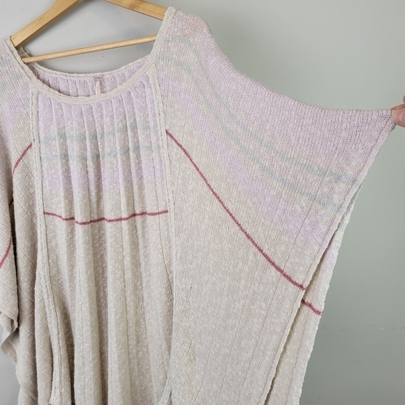 free People Knit Sweater Poncho Pullover Boho Lightweight Linen Cotton  XS - Picture 3 of 11